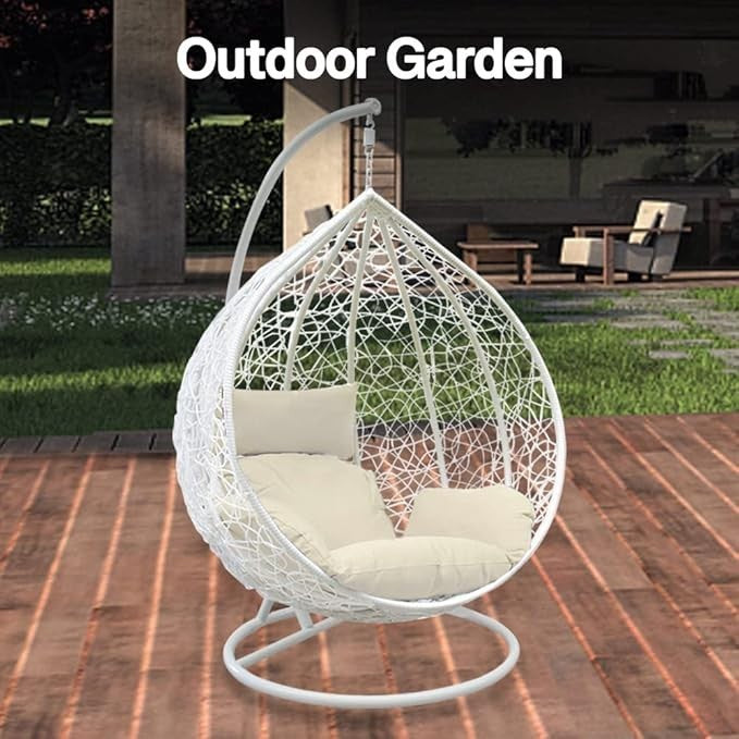 Hanging Rattan Egg Chair Swing Seat with Cushions & Stand Indoor Outdoor Hammock