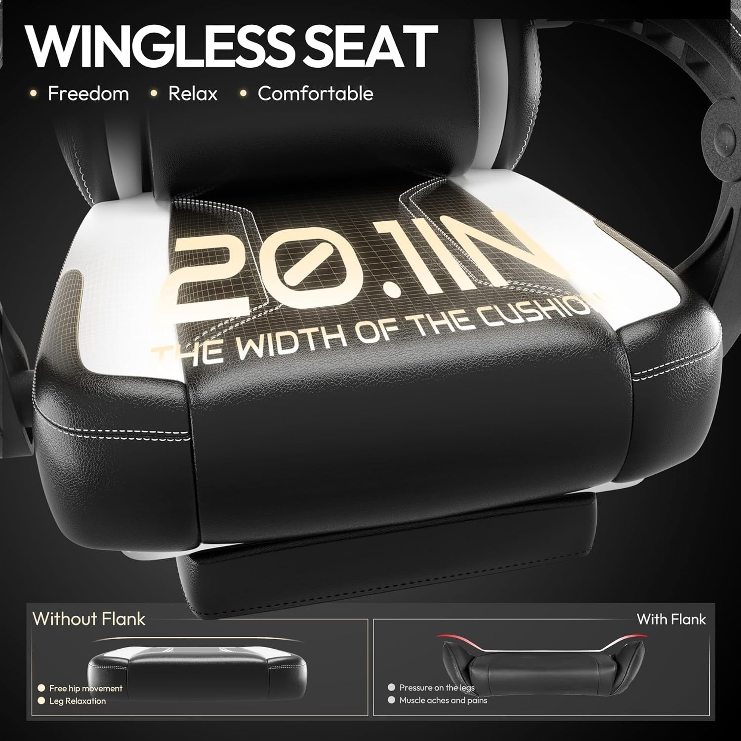 Ergonomic Gaming Chair w/ Pocket Spring Cushion Footrest Massage White