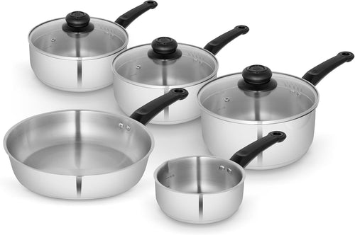 5pcs Stainless Steel Cookware Set with Glass Lids Suitable for All Hobs Types