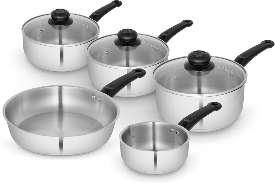 5pcs Stainless Steel Cookware Set with Glass Lids Suitable for All Hobs Types