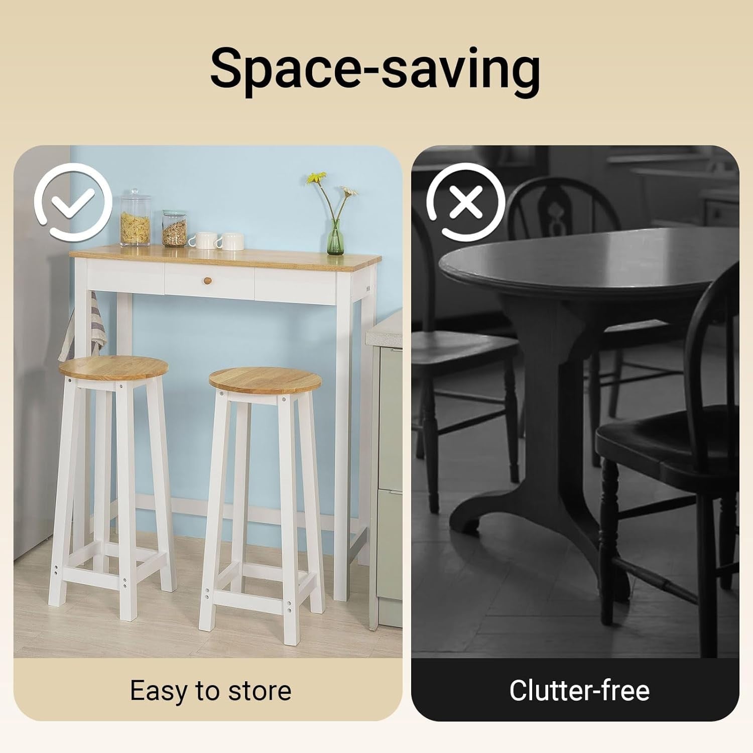 3-Piece Breakfast Bar Table Set with 2 Stools White & Wood Modern Compact