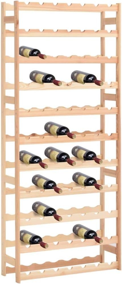 77-Bottle Wooden Wine Rack Freestanding Storage Shelf Solid Pine Large Capacity