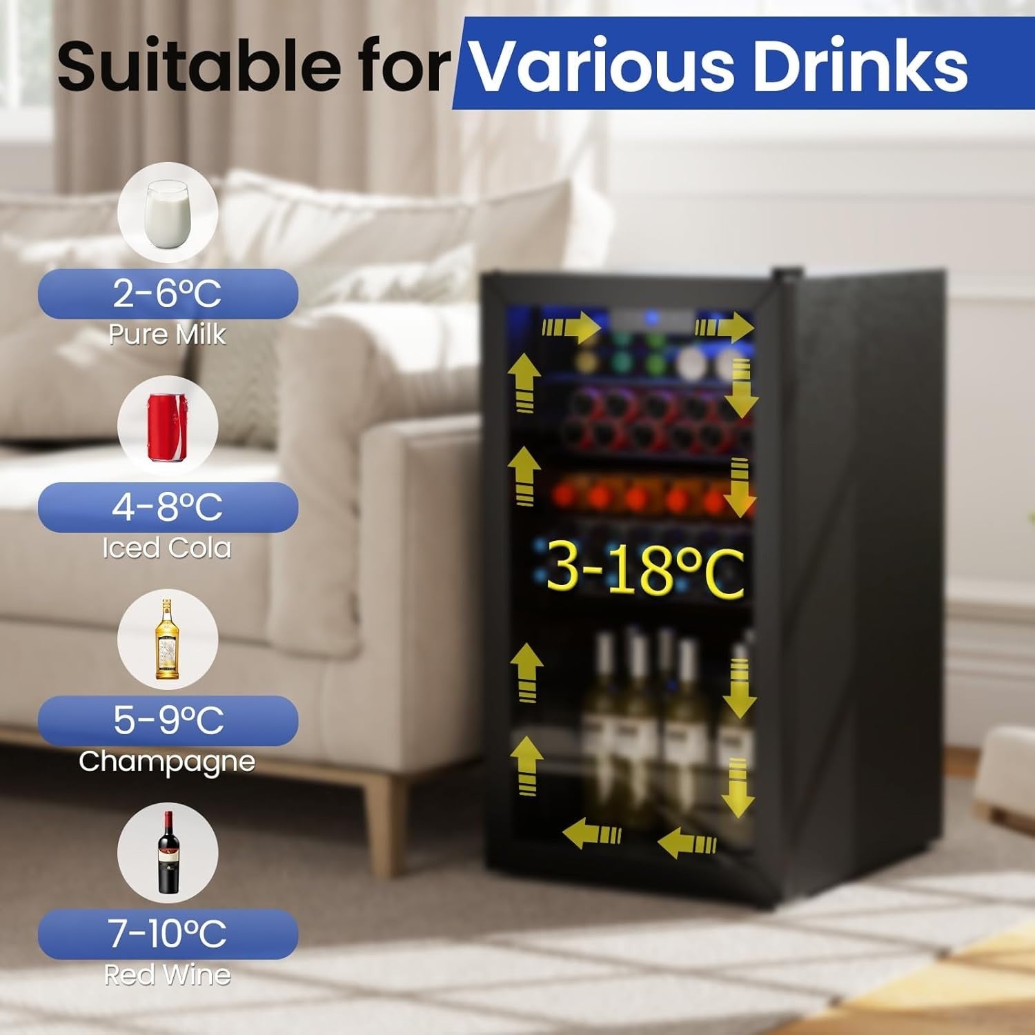 78L Mini Fridge Beverage Cooler 116 Can LED Glass Door Freestanding