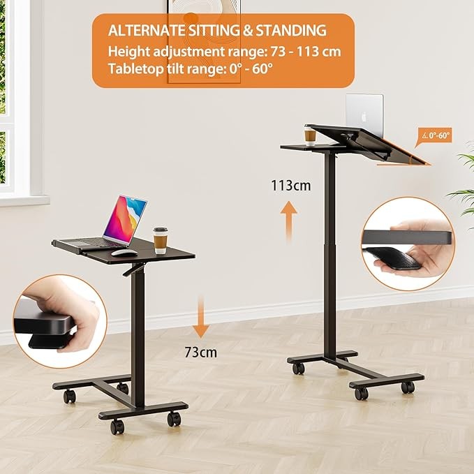 Overbed Laptop Table Tilt Top C Shaped Height Adjustable on Wheels 70x40cm
