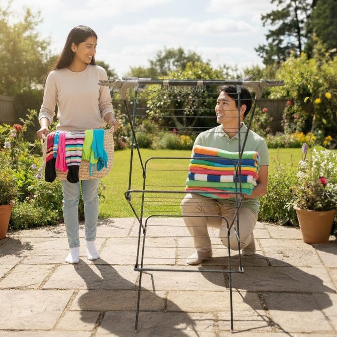 3 Tier Clothes Airer 15m Folding Laundry Drying Rack Heavy Duty Indoor Outdoor
