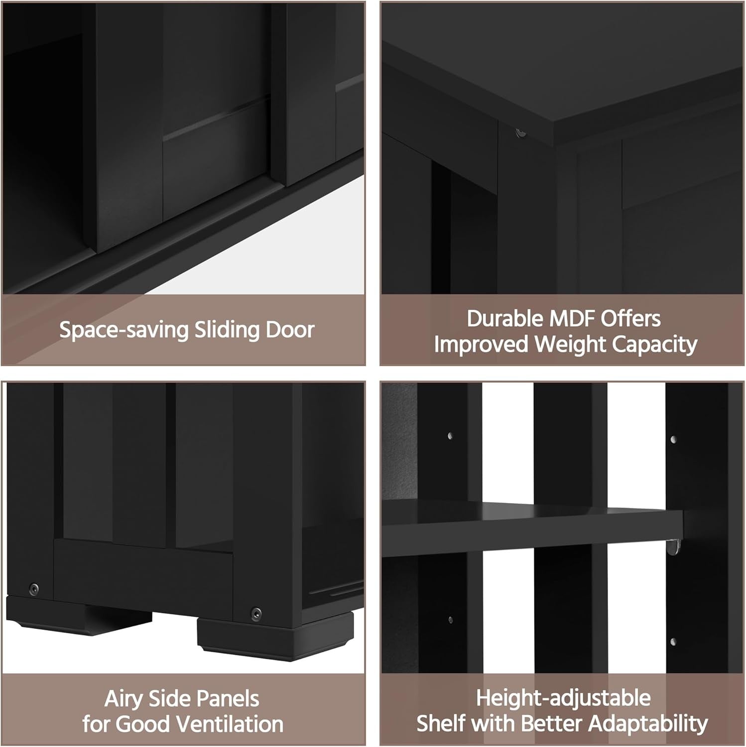 Black Sideboard Buffet Cabinet | Sliding Door Storage Cupboard with Adjustable S