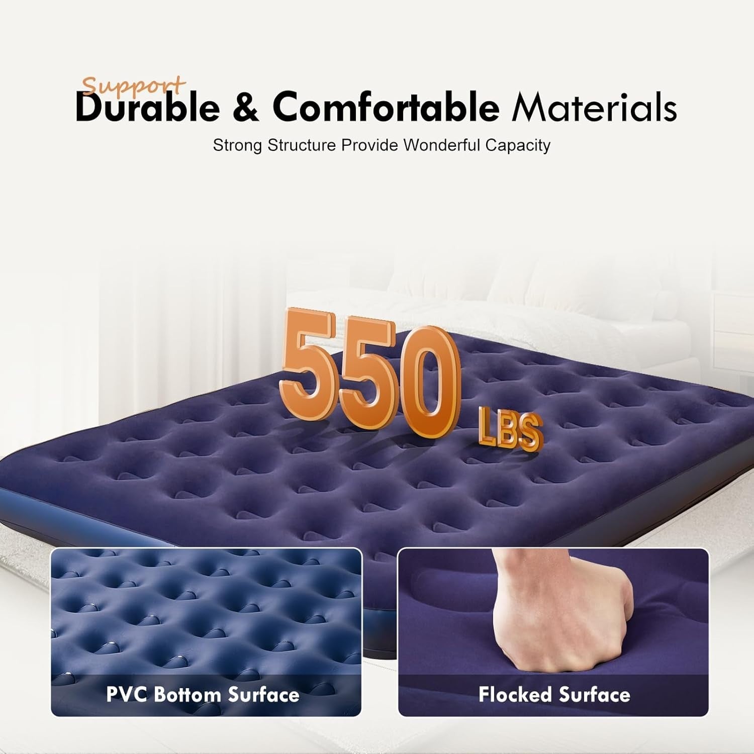 Queen Air Mattress Inflatable Bed – Flocked Top Camping Sleeping Pad