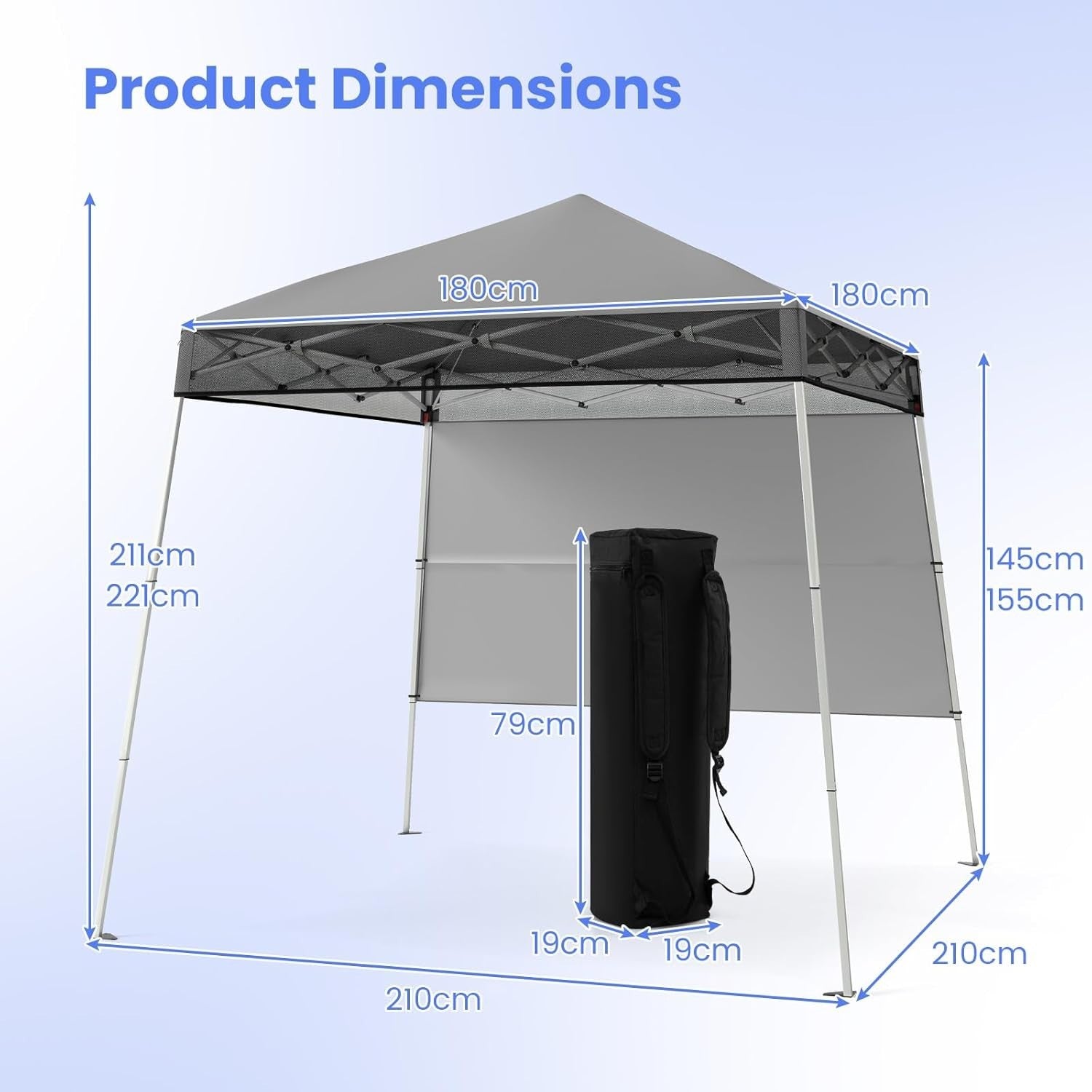 2.1x2.1M Grey Pop-Up Gazebo Canopy Adjustable Height Outdoor Party Tent