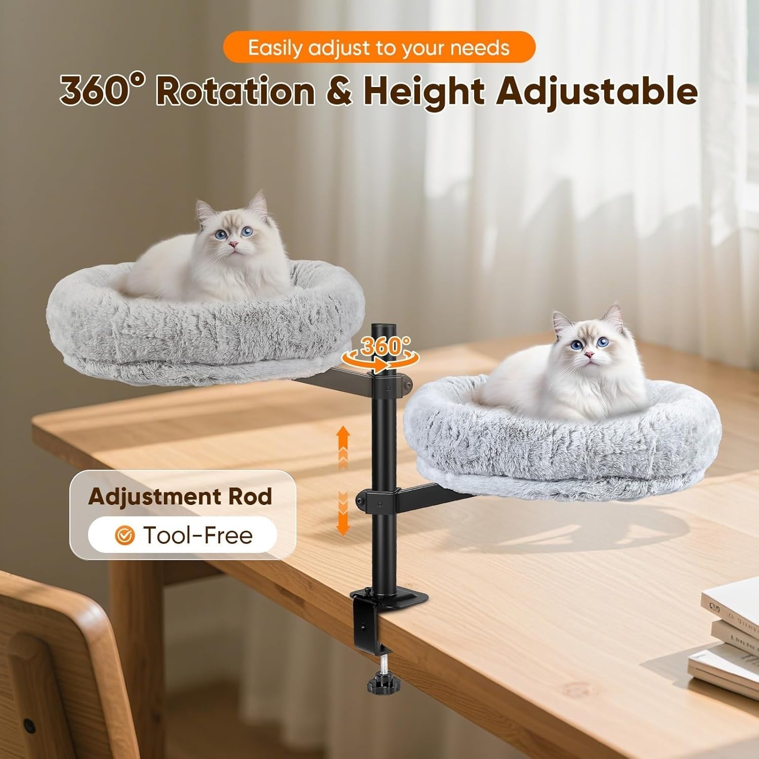 360 Rotating Desk Cat Hammock Adjustable Cat Bed with Scratching Post