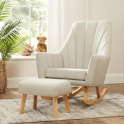 Nursery Rocking Chair with Footstool, Soft Grey Fabric, Ergonomic, 93x76cm