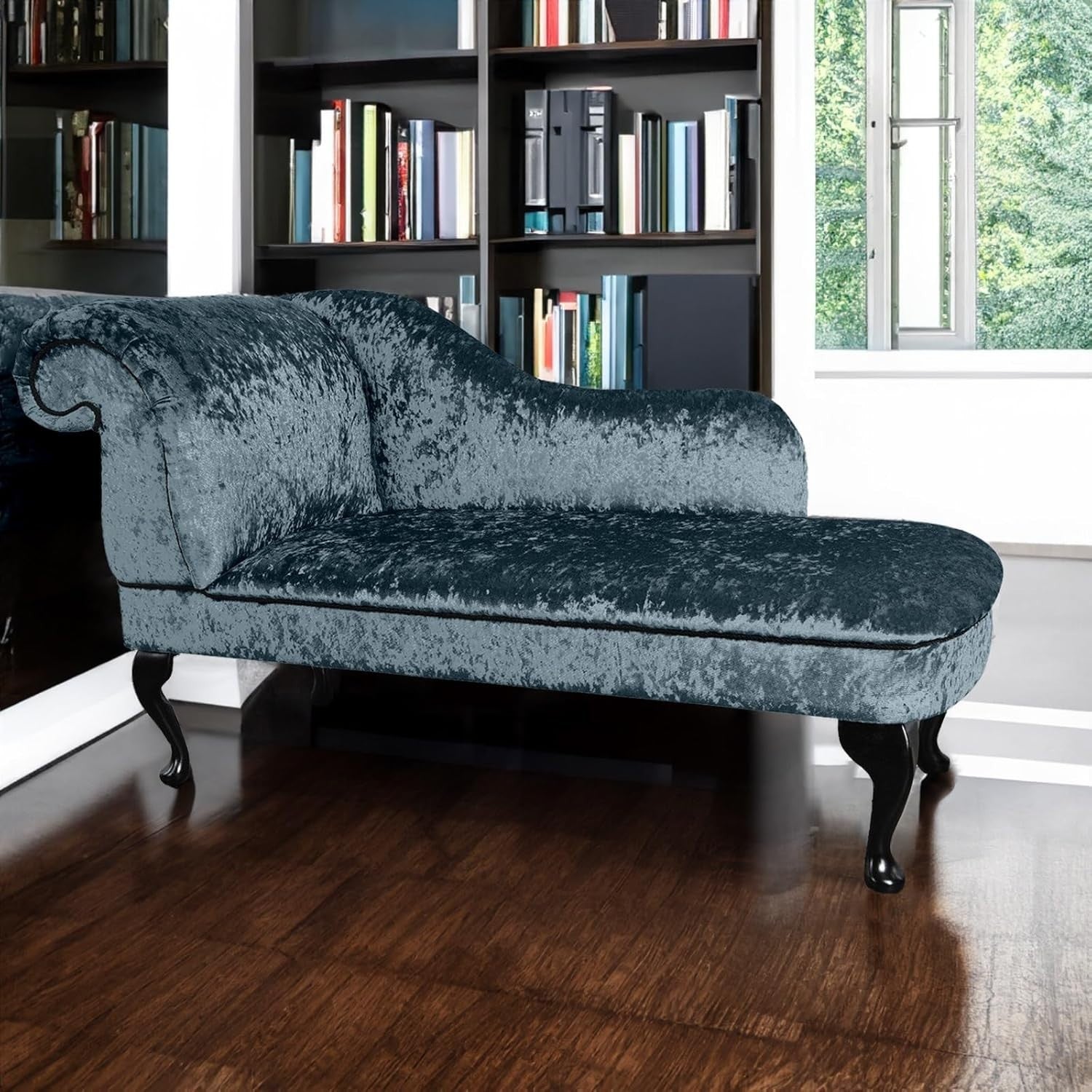 Luxury Midnight Velvet Chaise Lounge – Left Hand, Handmade & Tufted Seat