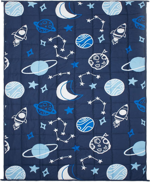 3kg Weighted Blanket 100x150cm Navy Blue Space Teddy Fleece Sleep Aid