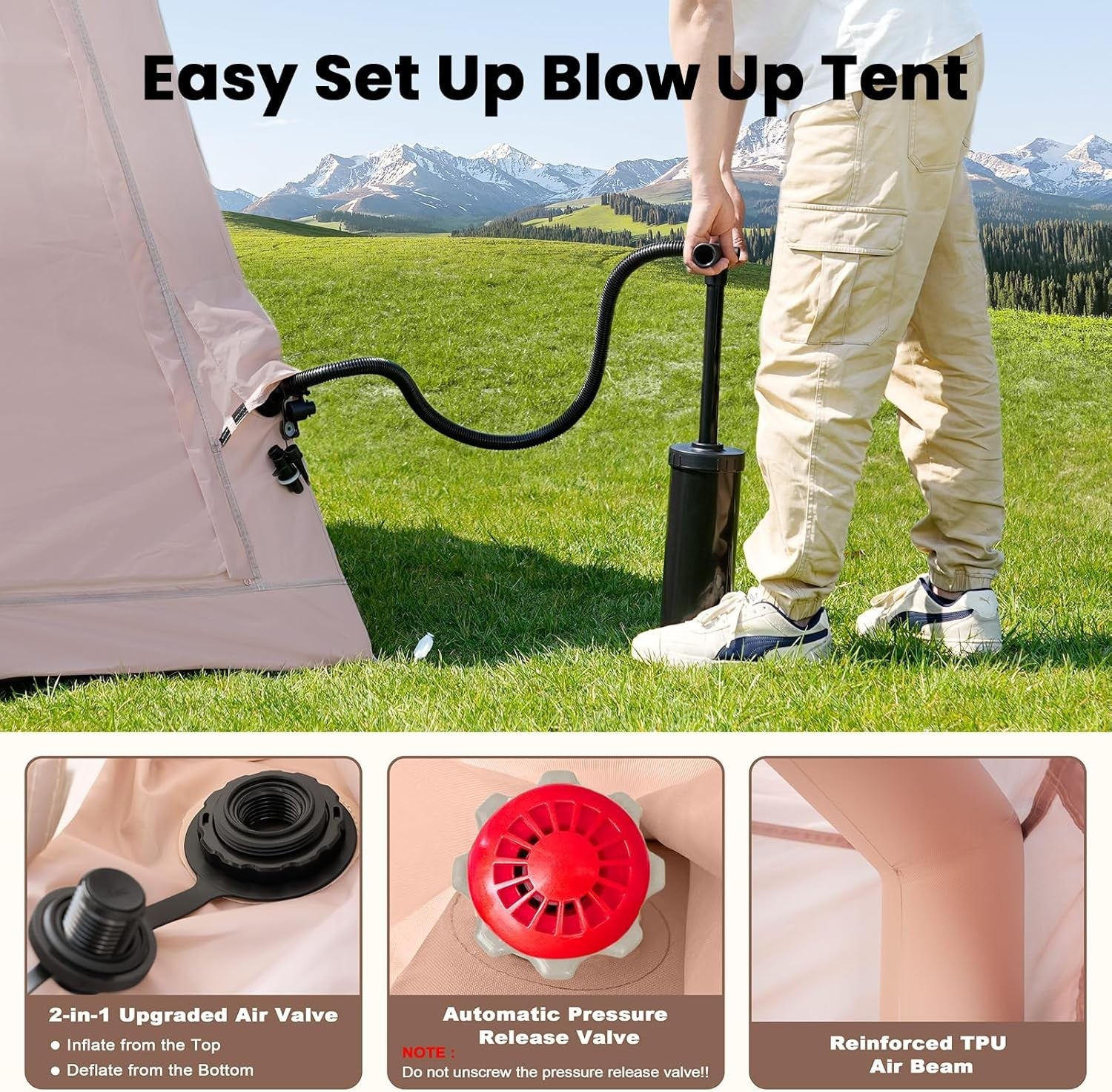 Inflatable Camping Tent 2-4 Person Waterproof Oxford Air Beam Glamping