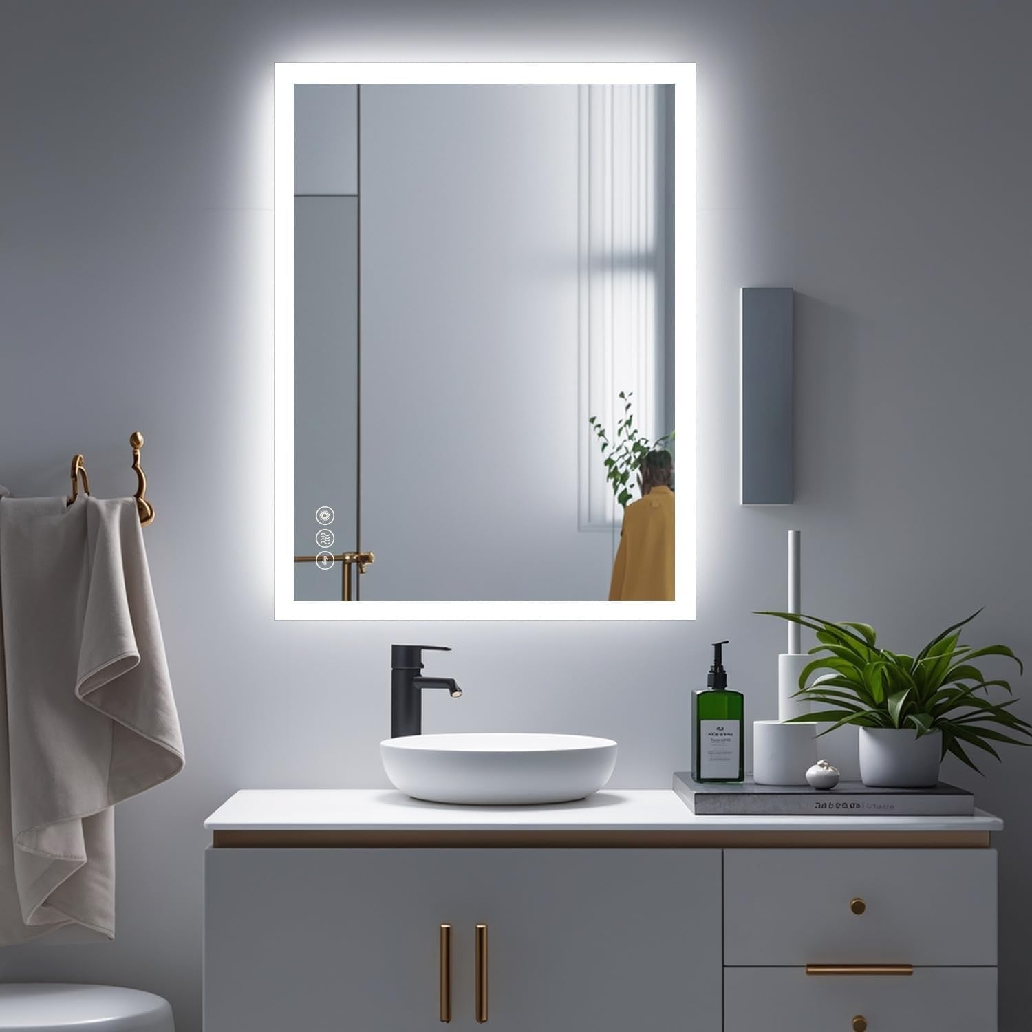 LED Bathroom Mirror 50x70cm Anti-Fog Backlit Wall Mount Dimmable Light