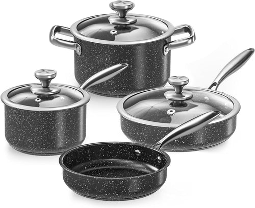 7pcs Black Granite Non Stick Cookware Set – Induction Compatible Pots & Pans