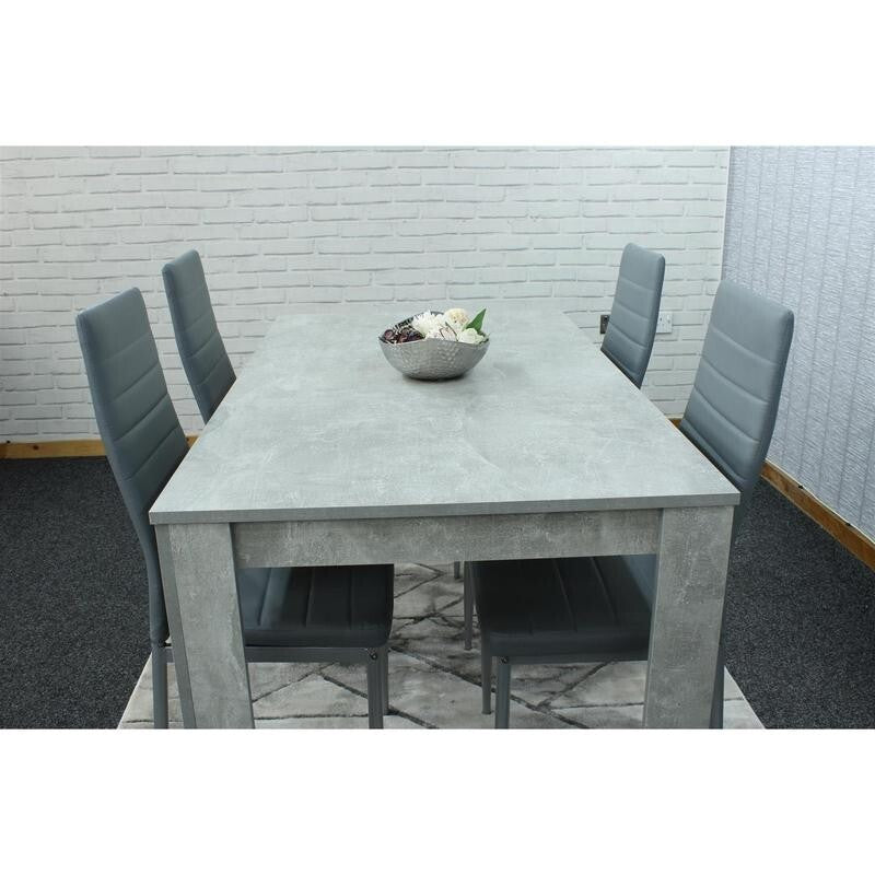 Stone Grey Dining Table Set with 4 Faux Leather Chairs Modern Kitchen Set
