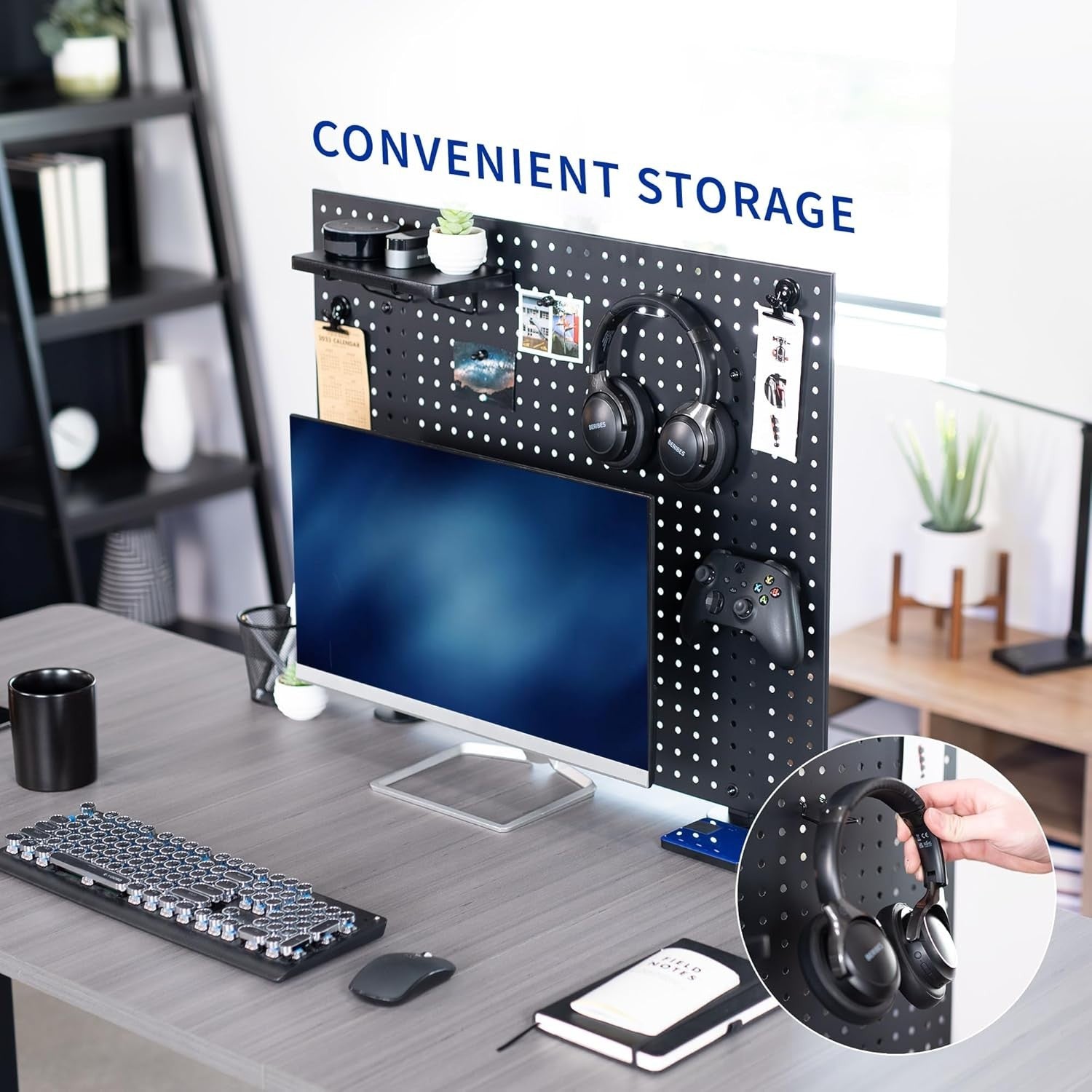 Clamp-On Steel Desk Pegboard 76×61cm Magnetic Organizer Panel Black