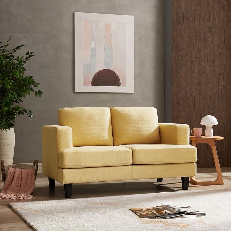 2 Seater Mustard Linen Sofa Couch Foam Cushions Small Living Room