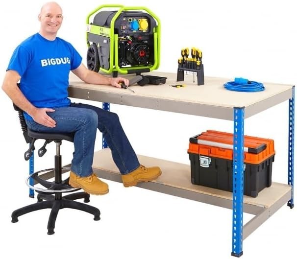 Industrial Garage Workbench 400kg Chipboard Top Steel Frame 1830x760 Shelf