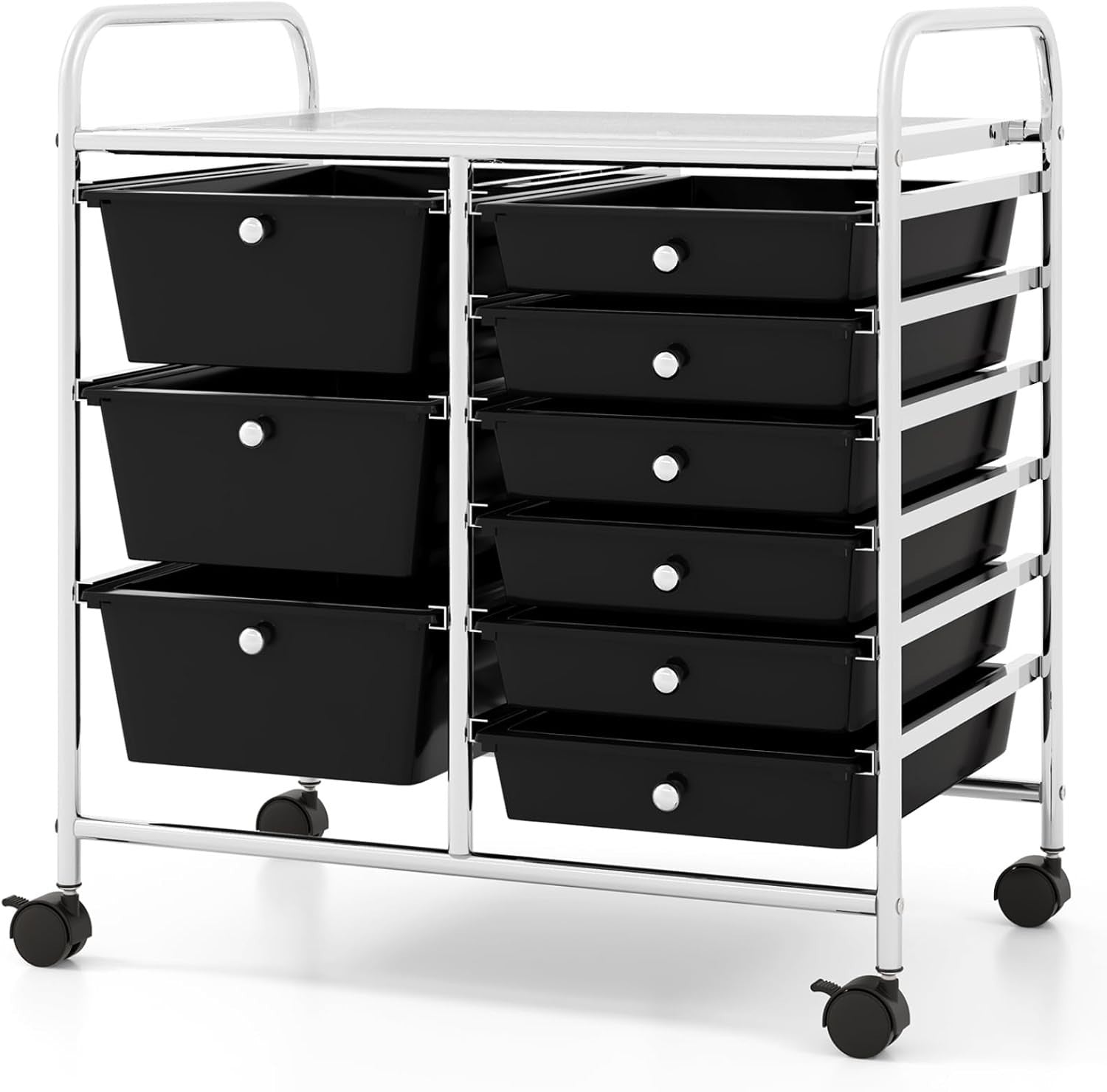 9 Drawer Rolling Storage Cart Utility Organizer Trolley Black Wheels