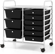 9 Drawer Rolling Storage Cart Utility Organizer Trolley Black Wheels