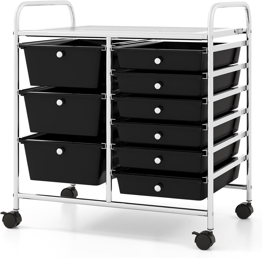 9 Drawer Rolling Storage Cart Utility Organizer Trolley Black Wheels