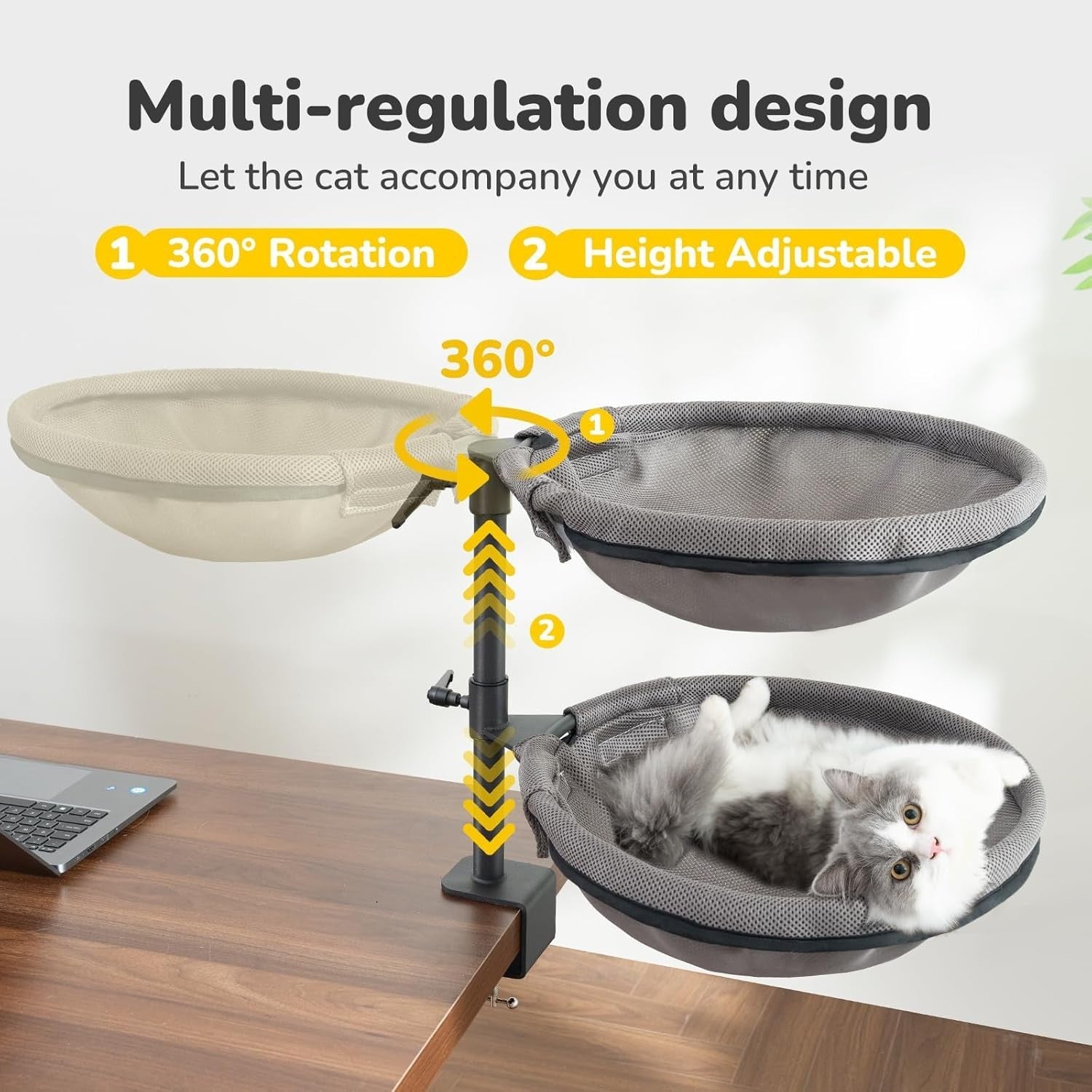 Double Layer Desk Cat Bed Rotating Cat Hammock for 2 Cats Adjustable