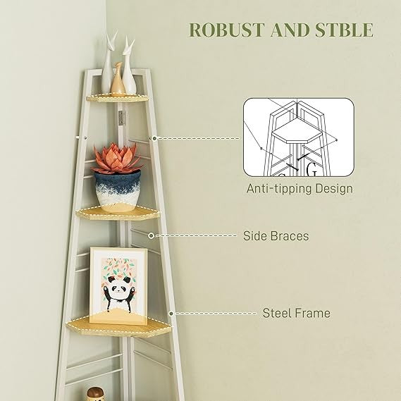 5-Tier Corner Shelf Unit, Modern Space-Saving Display Storage for Living Room