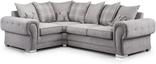 Grey Fabric 4-Seater Corner Sofa Soft Plush Cushions Fire Resistant