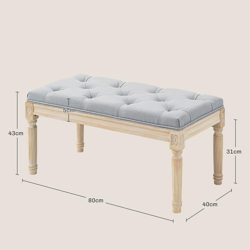 Tufted Bedroom Bench Light Grey – End of Bed Seat Hallway Window Stool