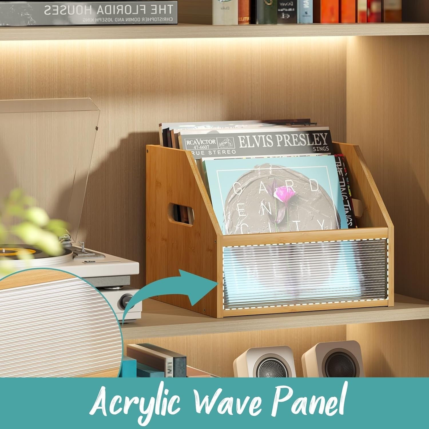 Stylish Bamboo Vinyl Record Storage Box | Desk Organizer for Home Office