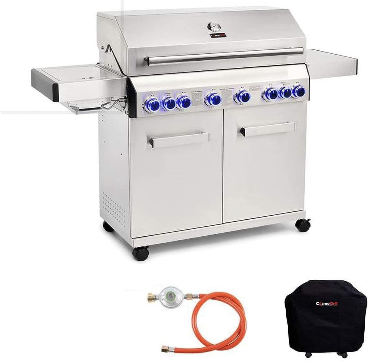 8 Burner Stainless Steel Gas BBQ Grill with Side Burner & Cover Outdoor