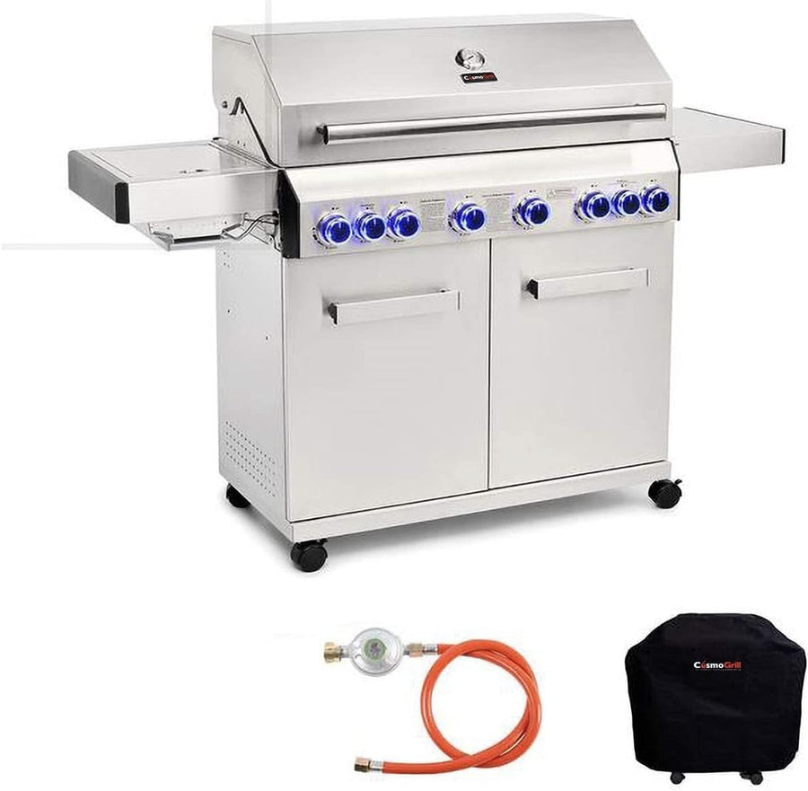 8 Burner Stainless Steel Gas BBQ Grill with Side Burner & Cover Outdoor