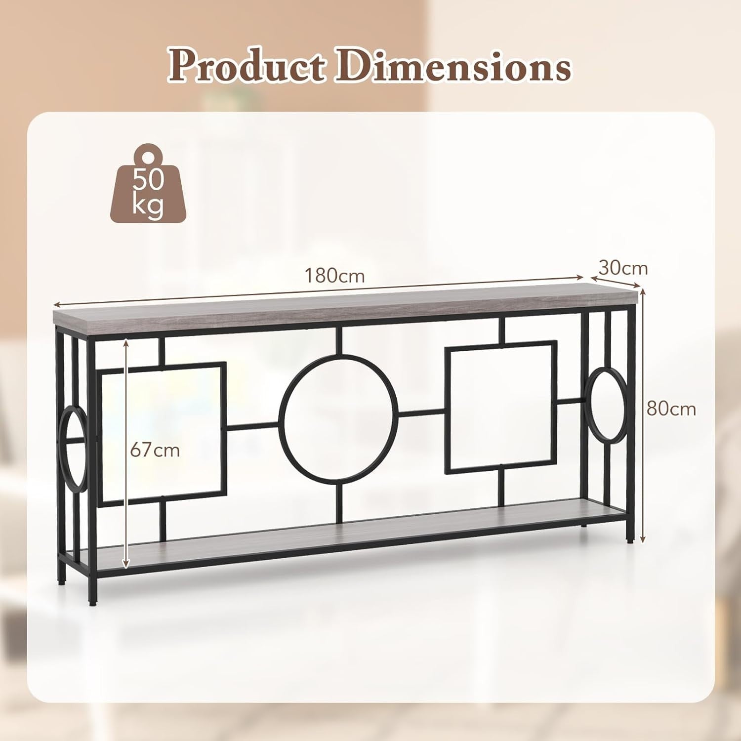 Slim 2-Tier Console Table with Storage Shelf & Wood Grain Top, Black Frame