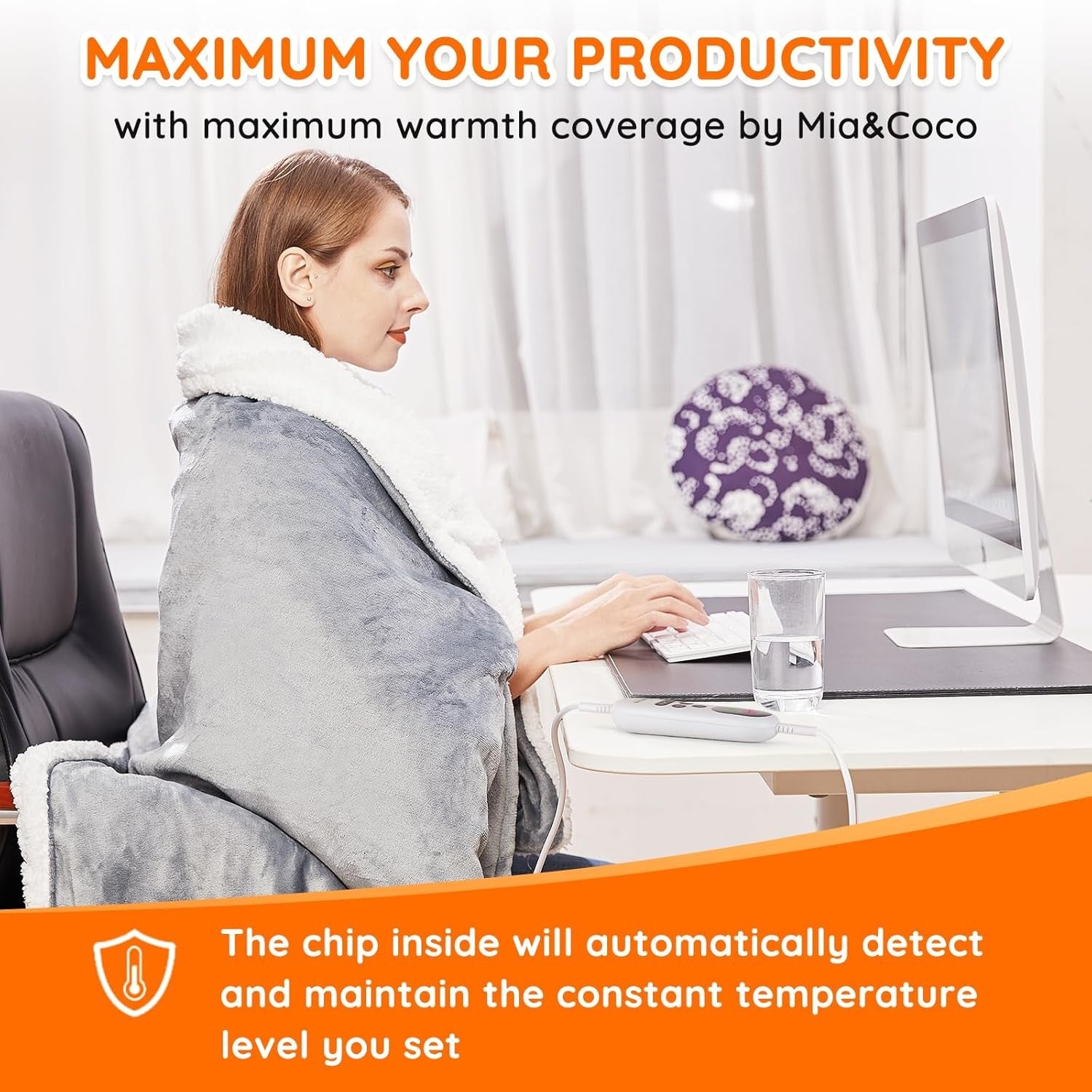 Electric Heated Throw Blanket 120x160cm Grey Sherpa 10 Heat LED Timer