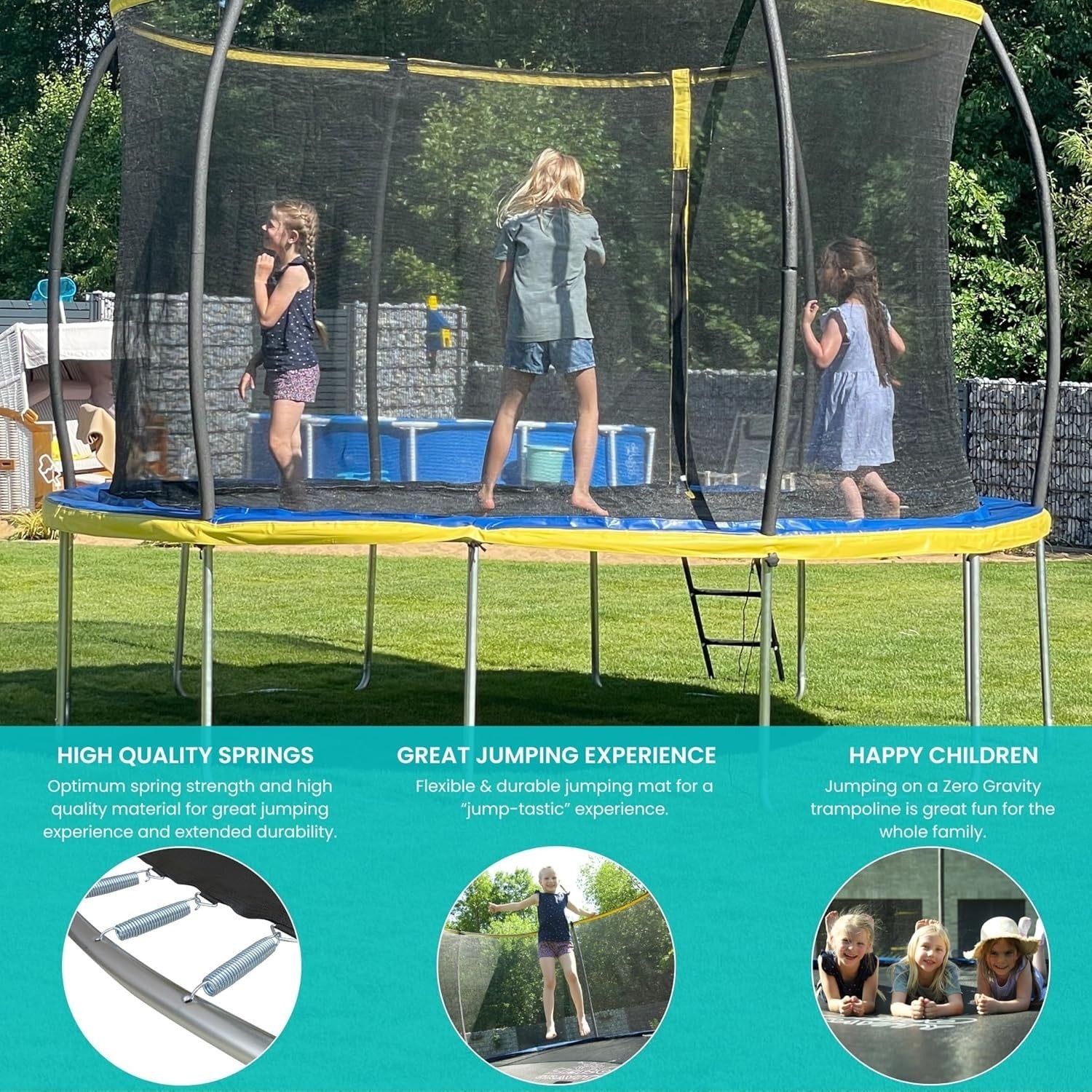 14FT Round Garden Trampoline Safety Enclosure Ladder PVC Padding