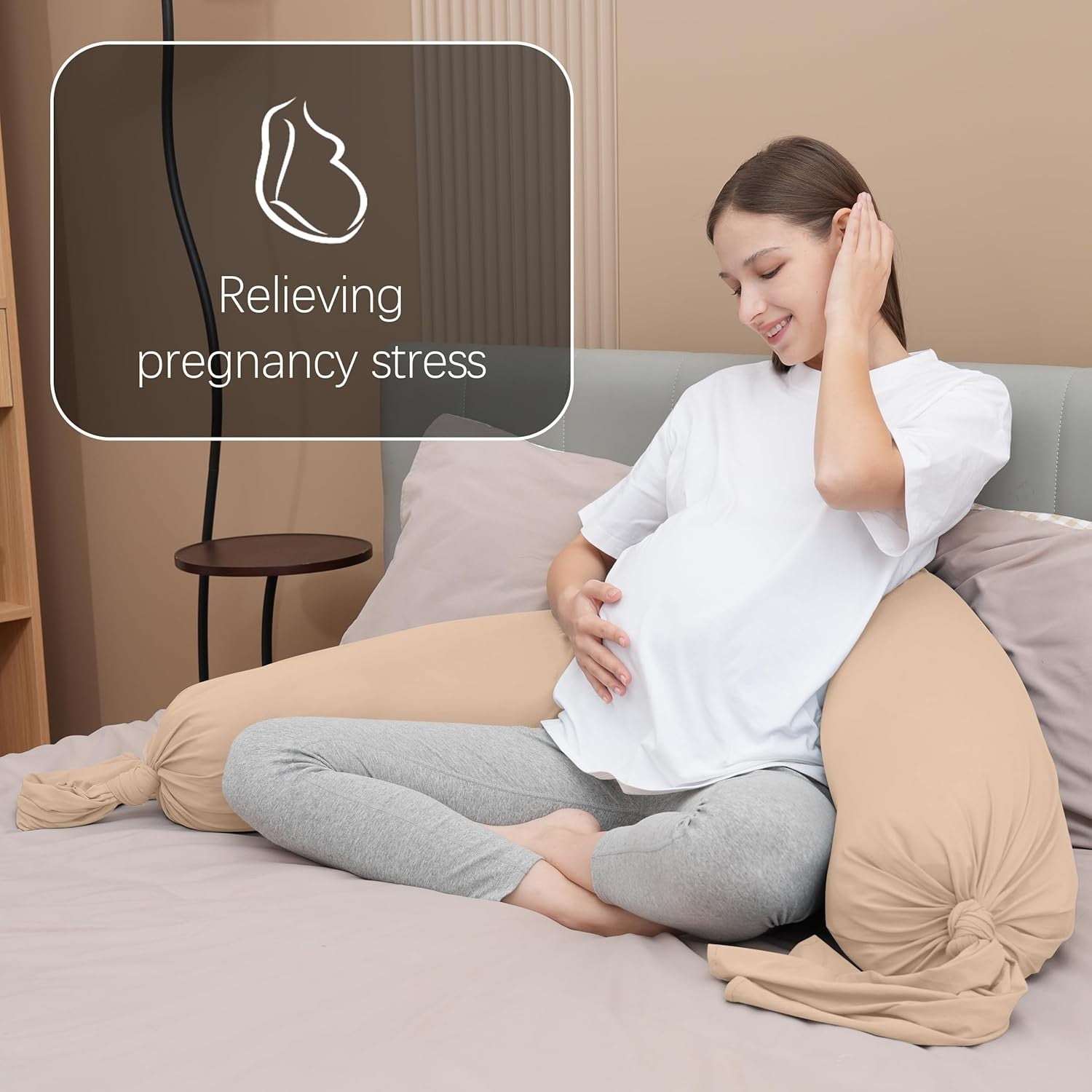 Pregnancy Pillow 54” Full Body Maternity Support Cushion Cooling Brown