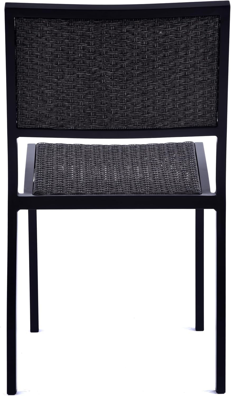 Grey Rattan Stackable Side Chair Outdoor Indoor Metal Frame Patio Seat