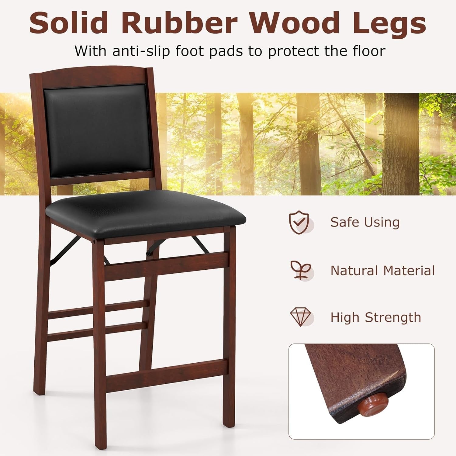 Folding Bar Stool Set of 2 | PVC Leather Counter Height Chair