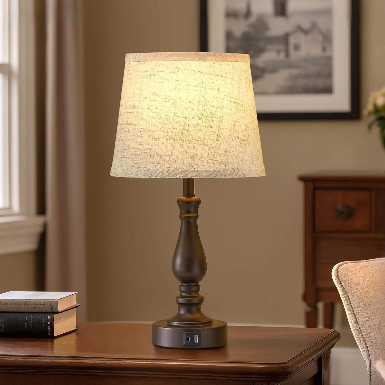 Touch Dimmable Bedside Table Lamps with Dual USB Charging, Set of 2