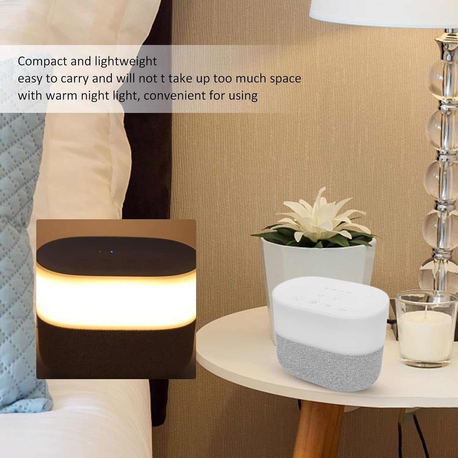 Portable White Noise Machine – 26 Soothing Sounds, Night Light, Travel