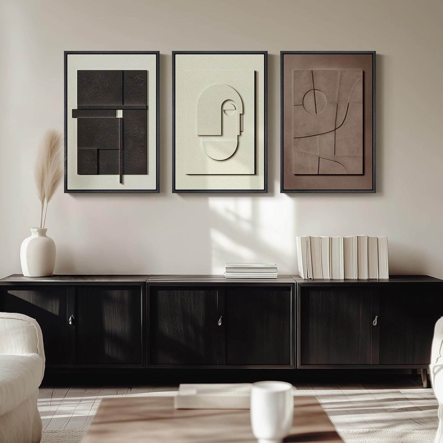 3D Textured Wall Art Set 3pc 16x24in Framed Abstract