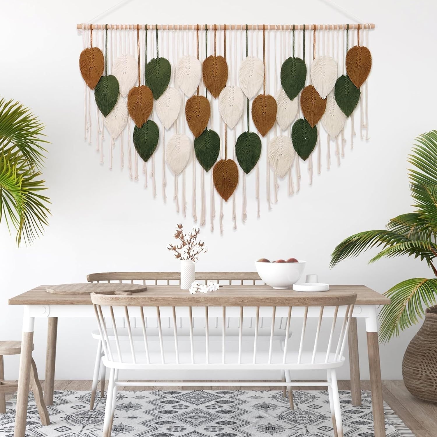 Large Boho Macrame Wall Hanging Leaf Woven Decor Green/Khaki