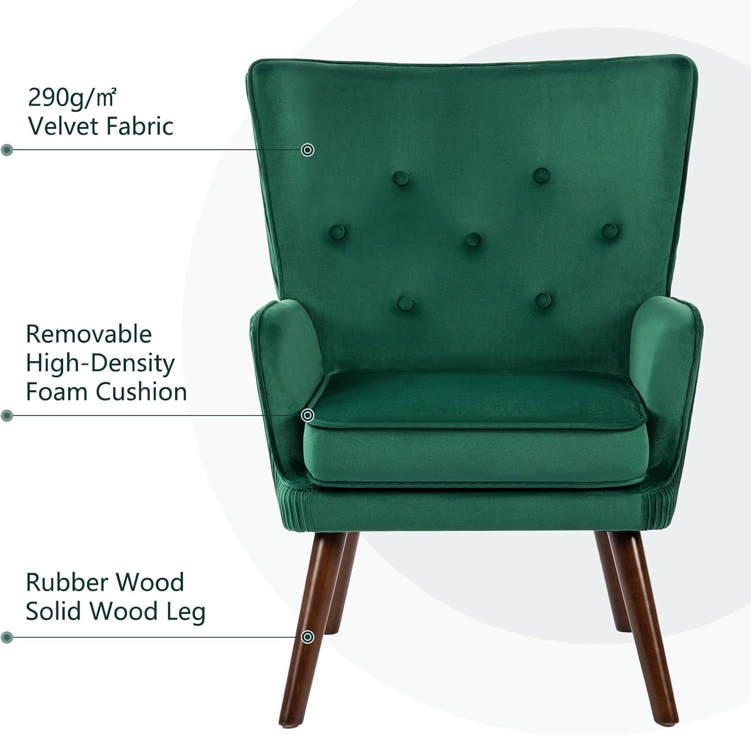 Velvet Wingback Armchair Green Accent Chair Living Room Sofa Tub Seat