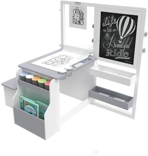 Adjustable Kids Art Table & Bench Set with Easel, Storage & Accessories