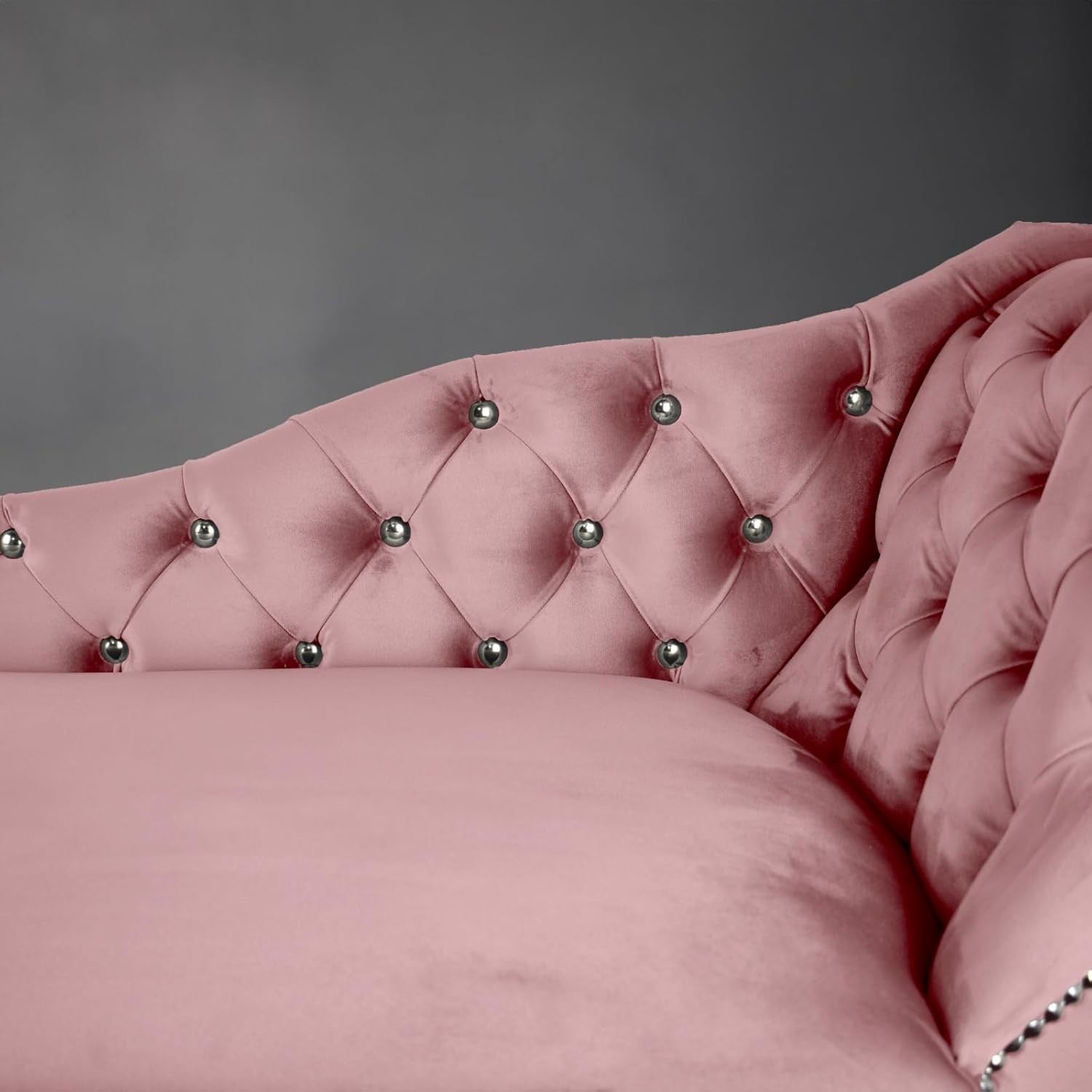 Velvet Chaise Lounge Sofa Right Hand Pink – Tufted Seat, UK Handmade