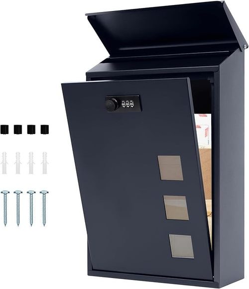 Wall Mounted Steel Mailbox Lockable Combination Weatherproof Post Box 40x25x10cm