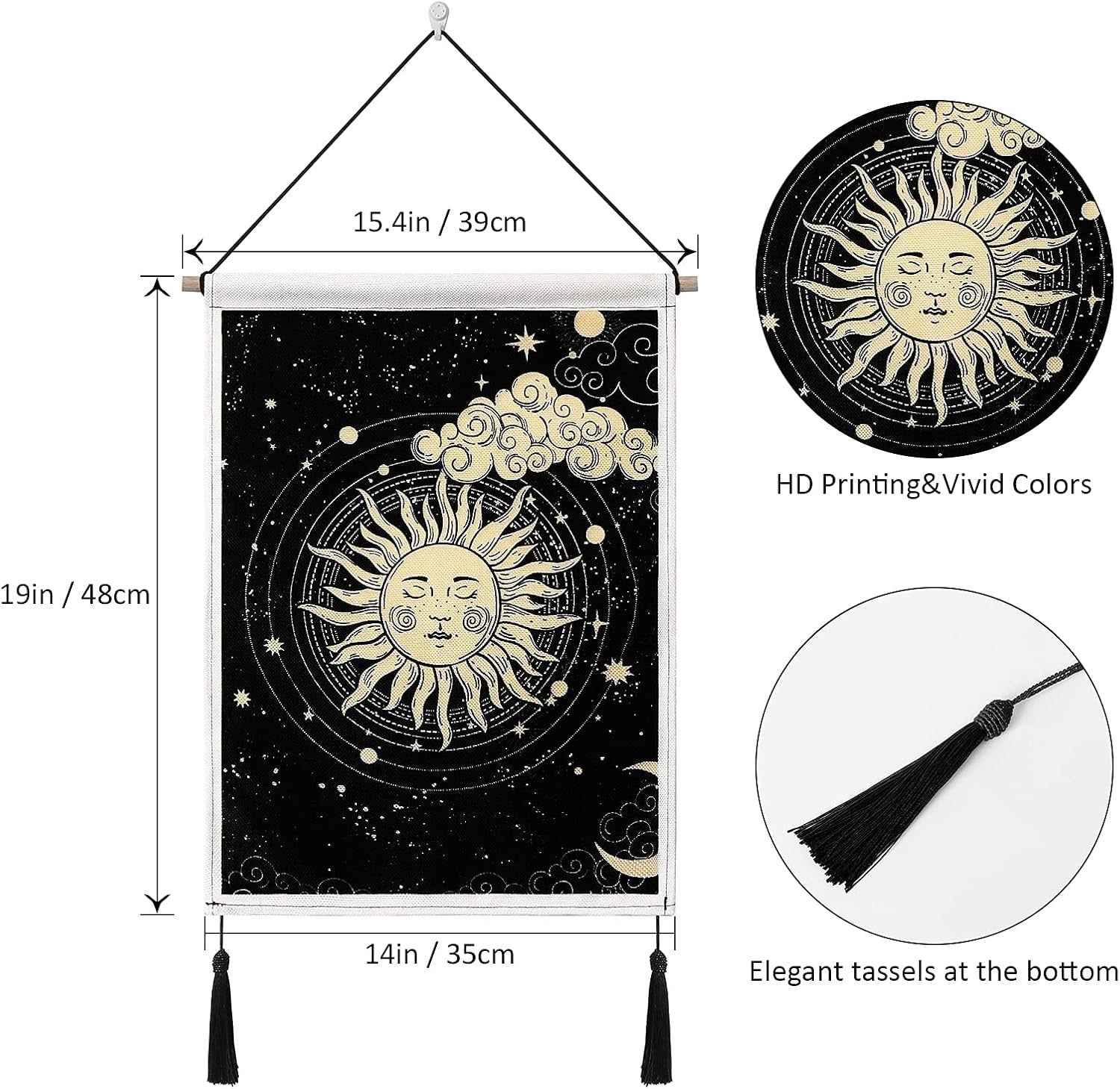 Sun & Moon Tapestry Wall Hanging 15.4x19" Boho Bedroom Decor