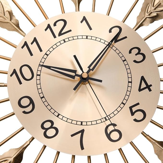 Large 55cm Leaf Wall Clock Silent Blue Gold Modern Metal Decorative Home Decor