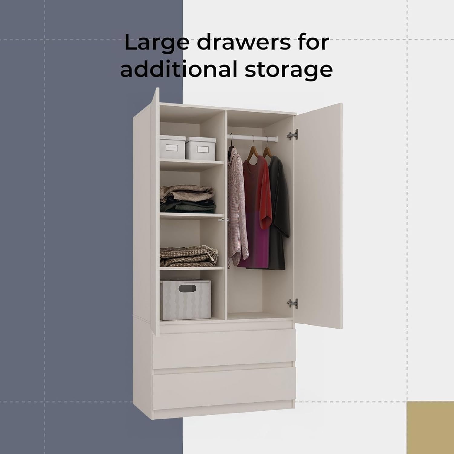 Modern Double Wardrobe with Drawers Shelves Rail Cupboard 2 Door